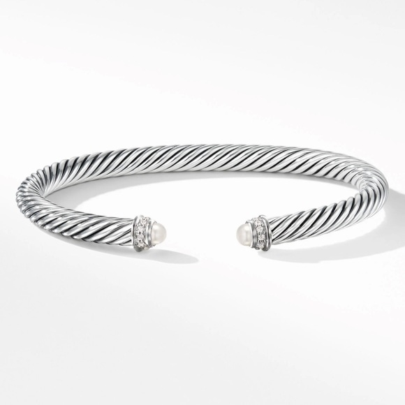 David Yurman Cable Classics Bracelet Sterling Silver w/ Pearls & Pavé Diamonds - Picture 1 of 7